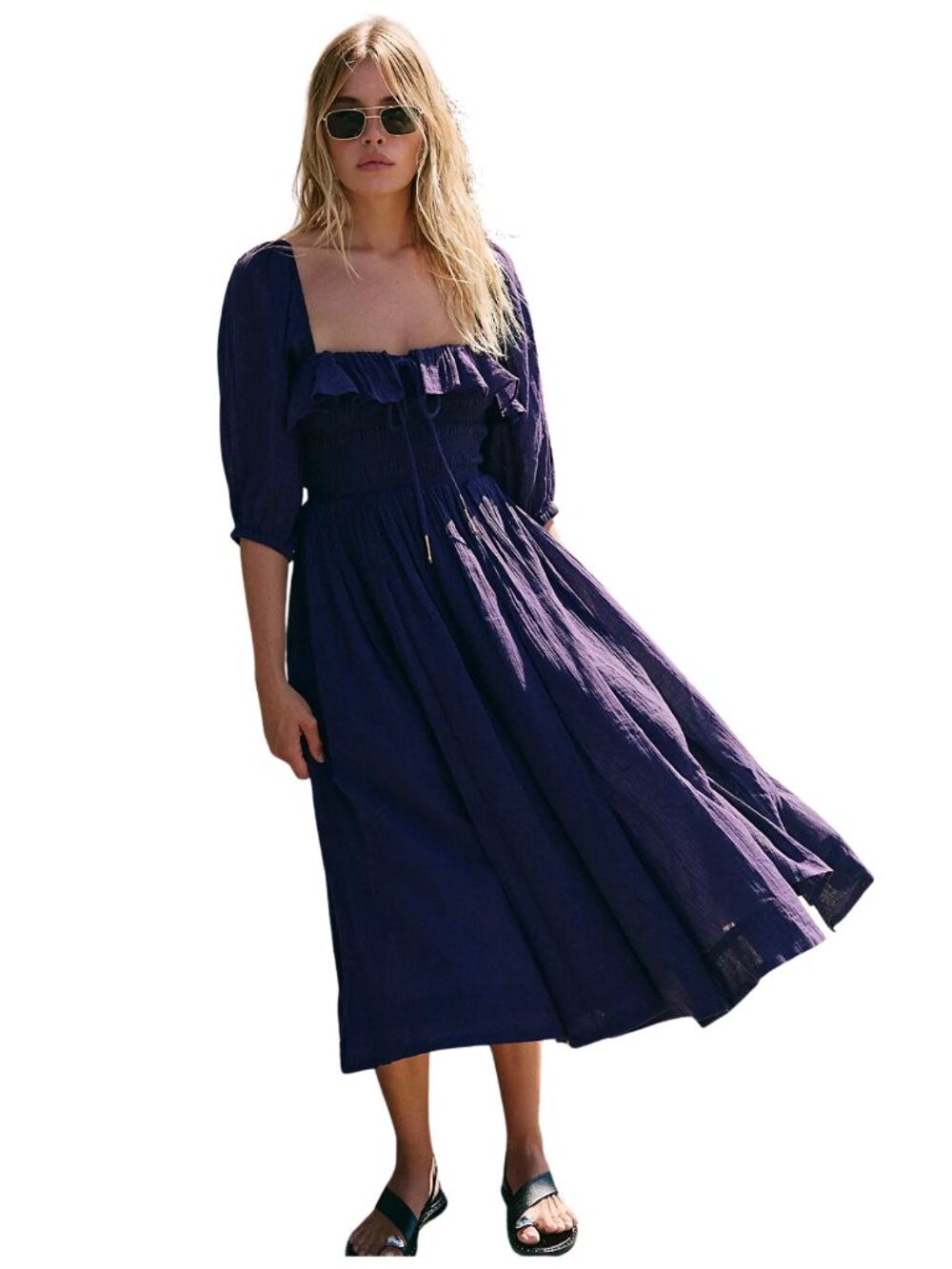 Free People Navy Blue Oasis Midi Dress Size M